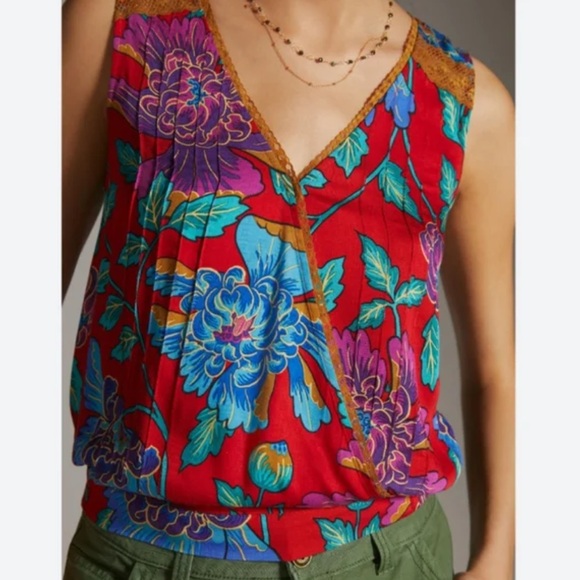 Anthropologie Tiny Rain Scarf Wrap Tank Top Floral Lace Small - Picture 1 of 10